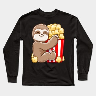 Funny Popcorn Lazy Chill Cute Sloth Long Sleeve T-Shirt